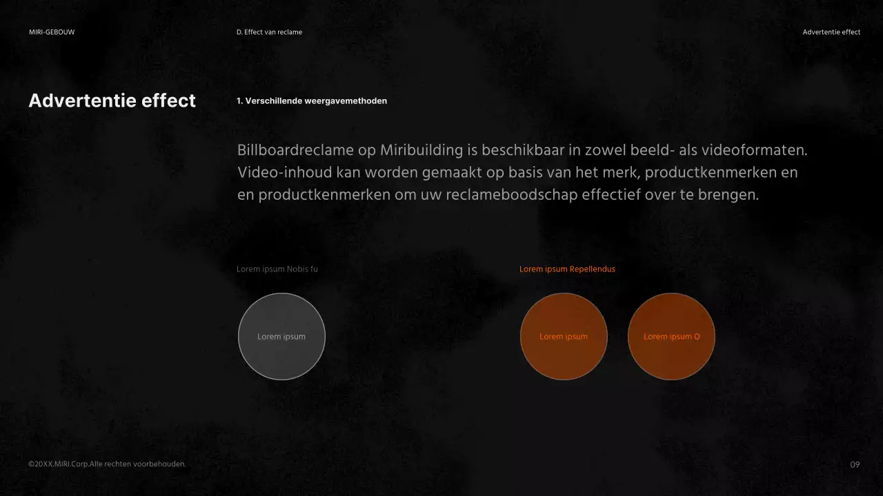 Een strakke zwarte en oranje bouw advertentie product briefing