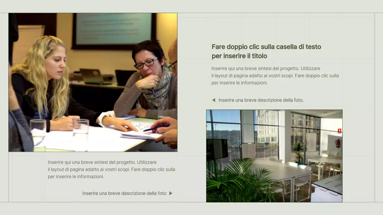 Il portfolio di un content marketer con un concetto di griglia verde e semplice