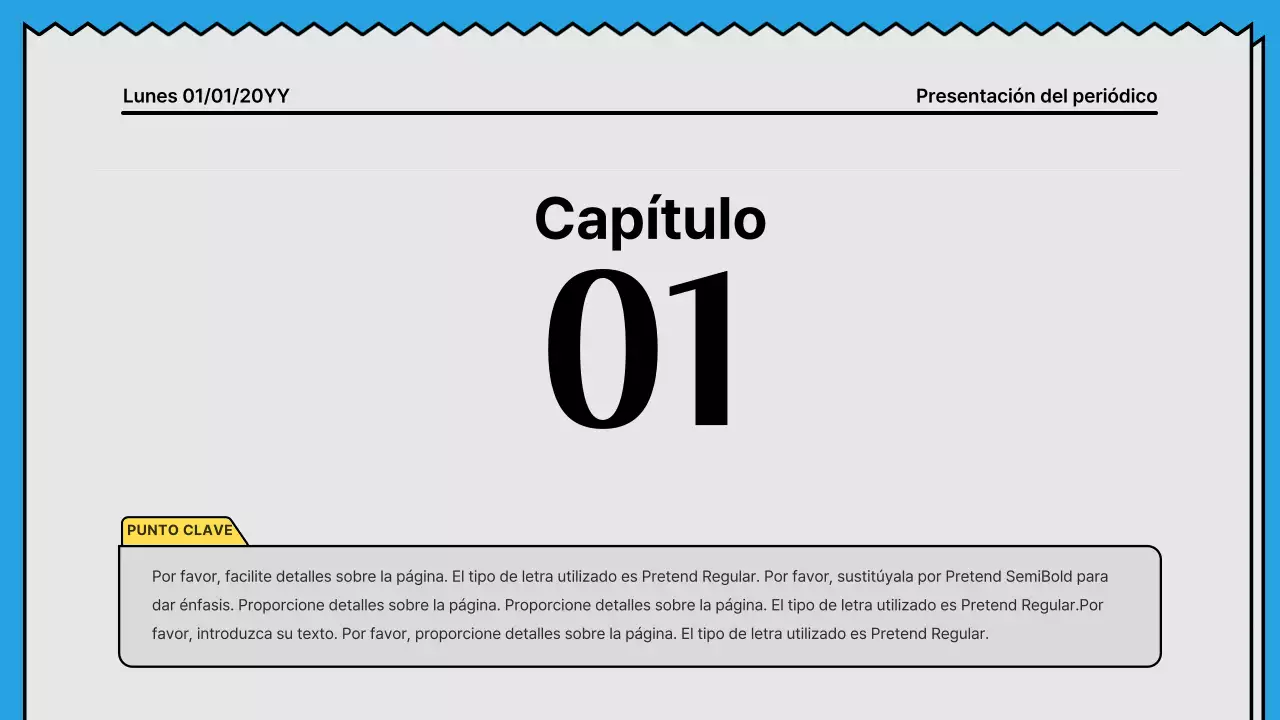 Líneas atrevidas y presentación llamativa en un concepto de periódico con acentos en amarillo y azul claro.