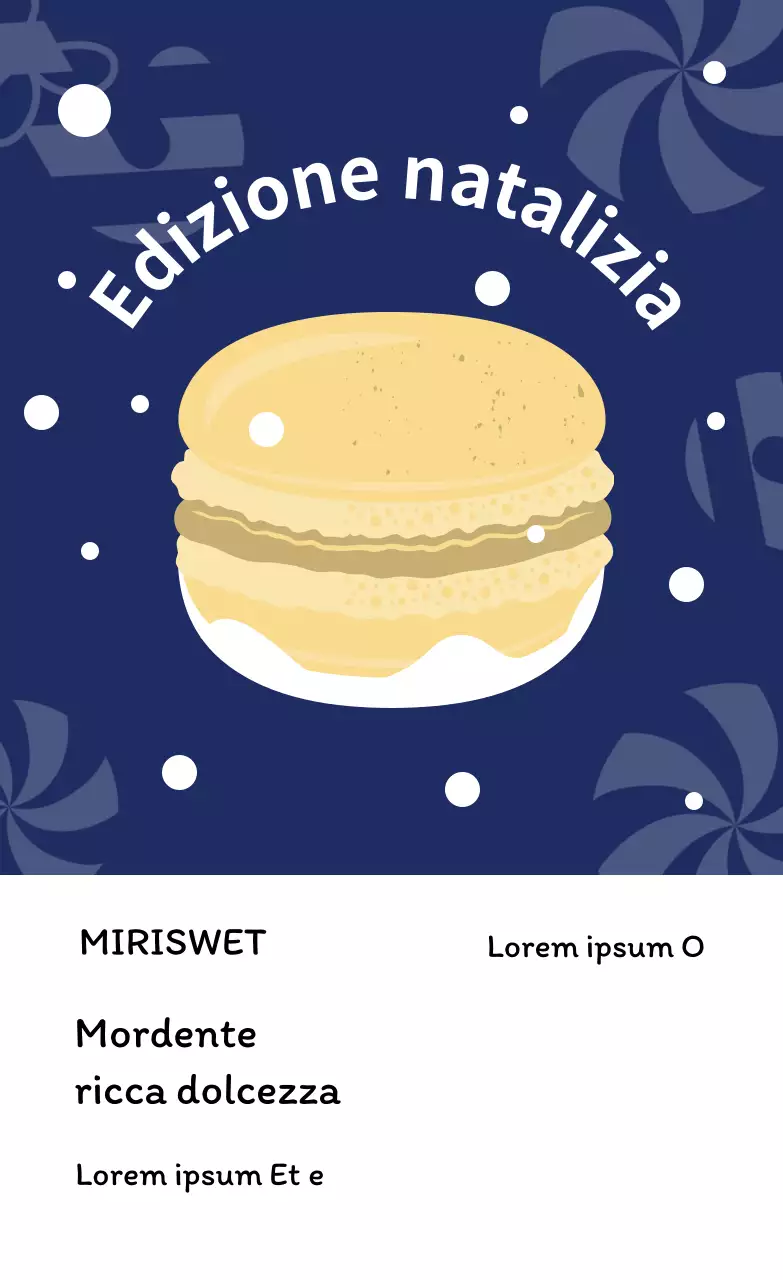 Giallo blu navy illustrazione carino Natale caffè dessert macaron etichetta