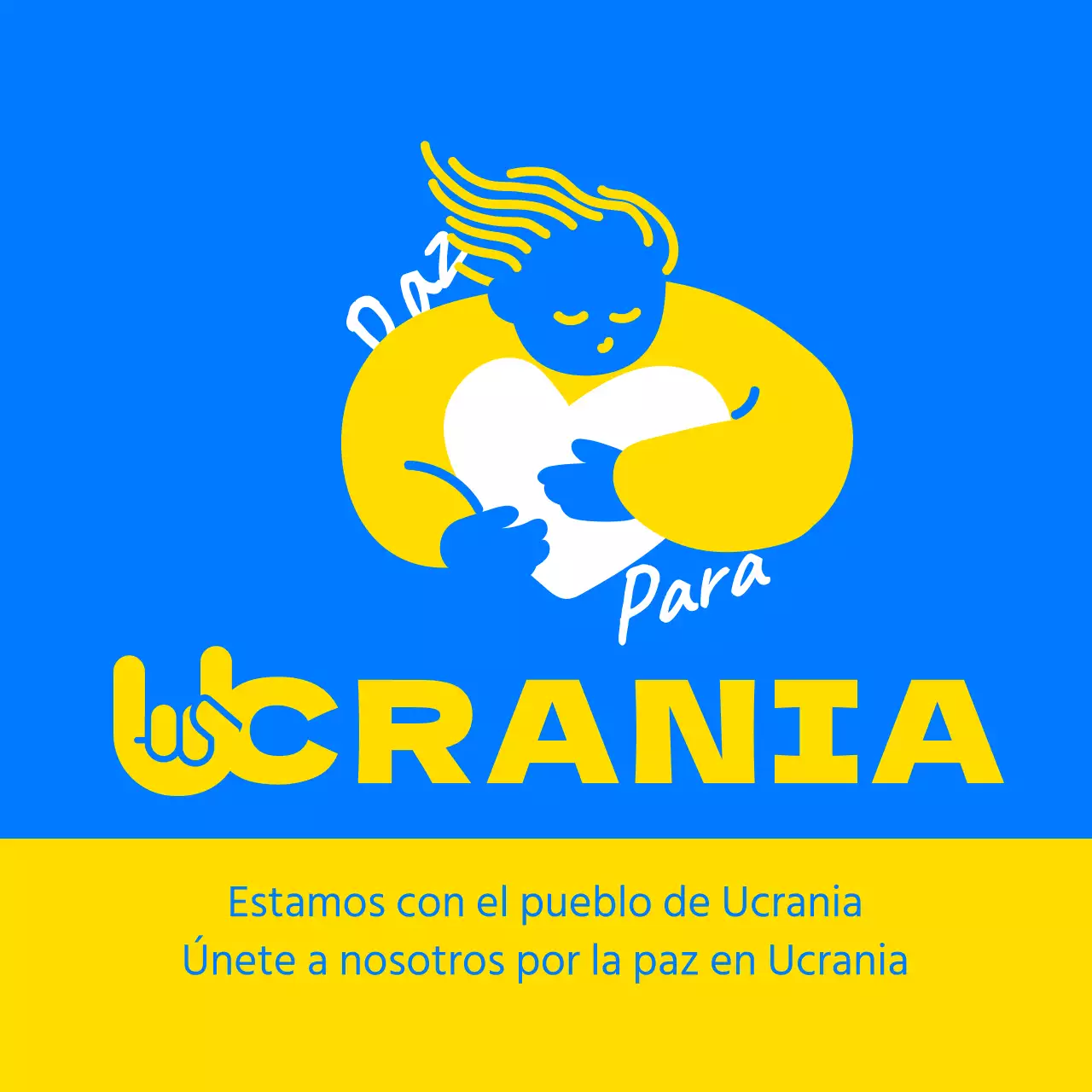 Un sencillo poste con el signo de la paz en amarillo y azul
