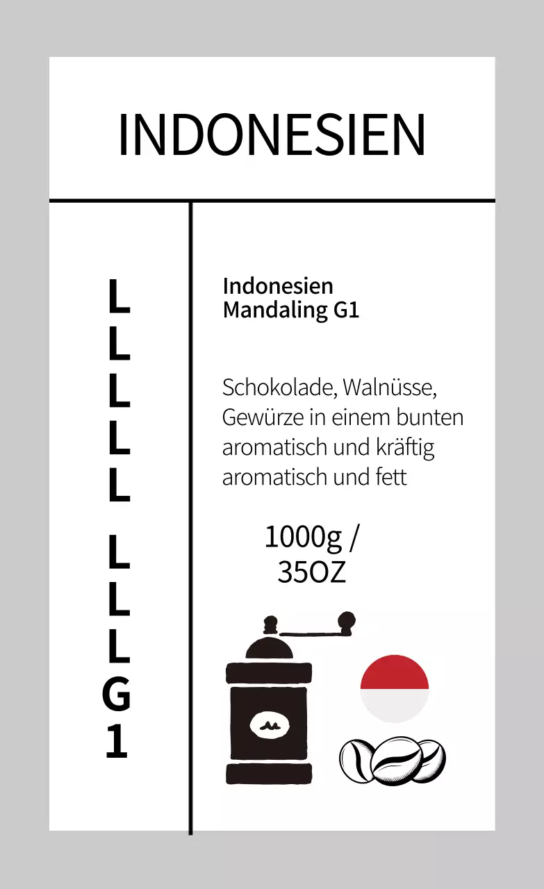 Sauberes Kaffeebohnen-Etikett mit grauer Illustration
