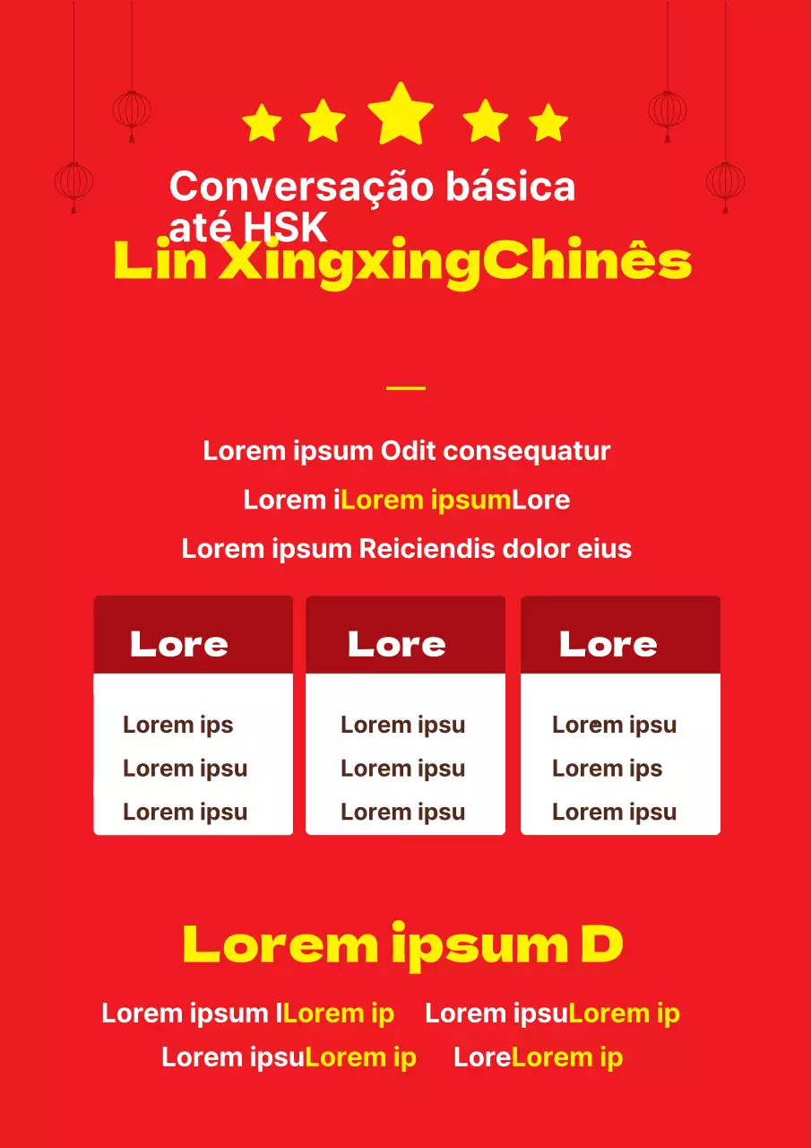 Folheto simples vermelho e amarelo de uma escola de língua chinesa