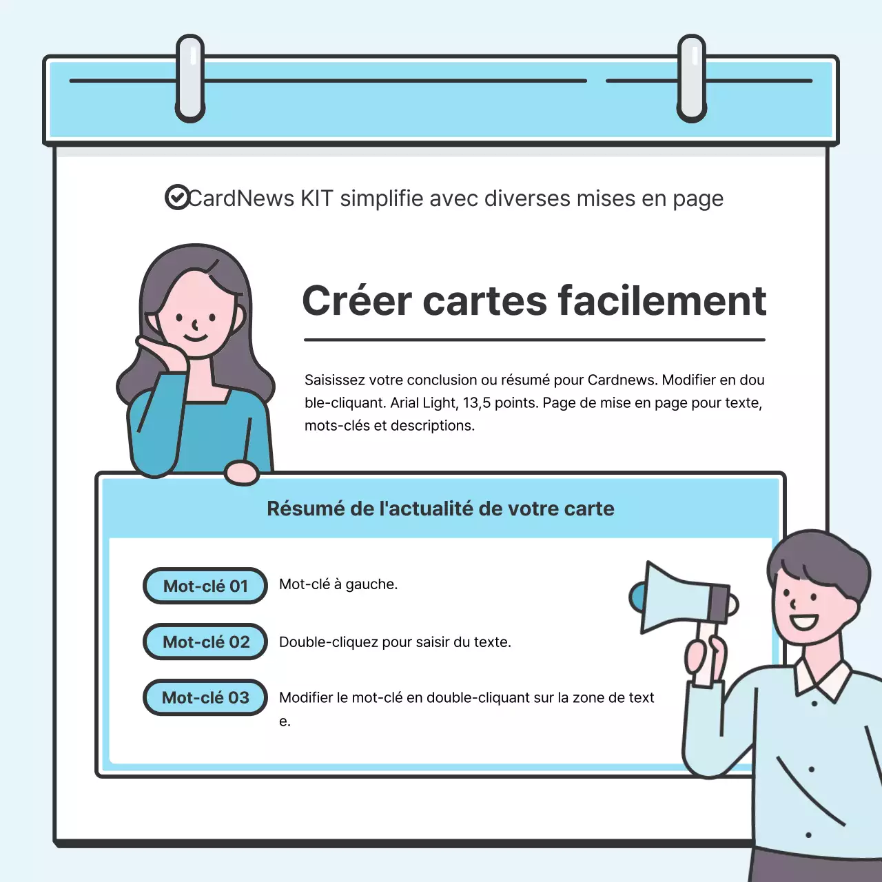 Concept de note bleu clair Carte soignée avec de jolies illustrationsNews