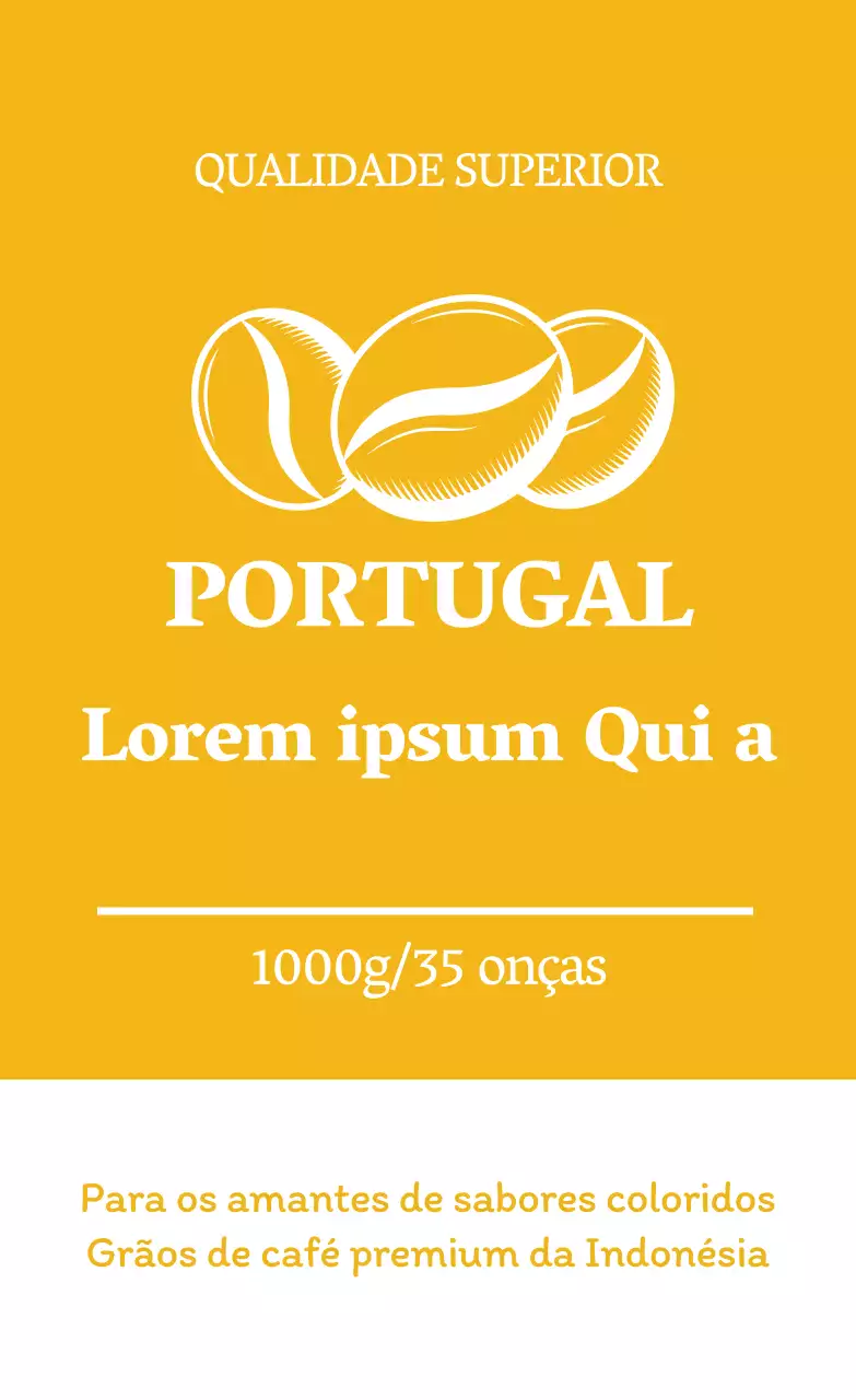 Rótulo elegante de café em grão com ilustração amarela
