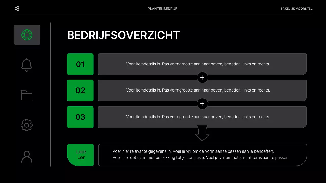Zakelijk zakelijk voorstel in zwart en groen natuurlijk bladconcept