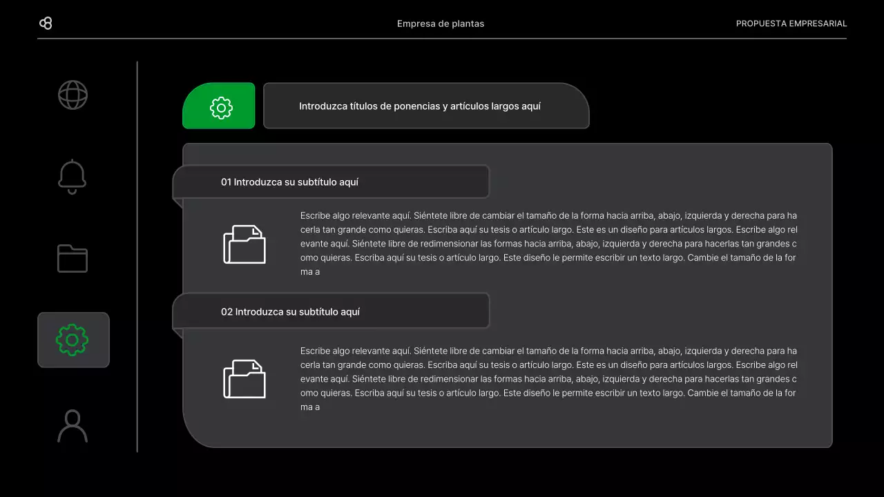 Propuesta de negocio de negocios en negro y verde concepto de hoja natural