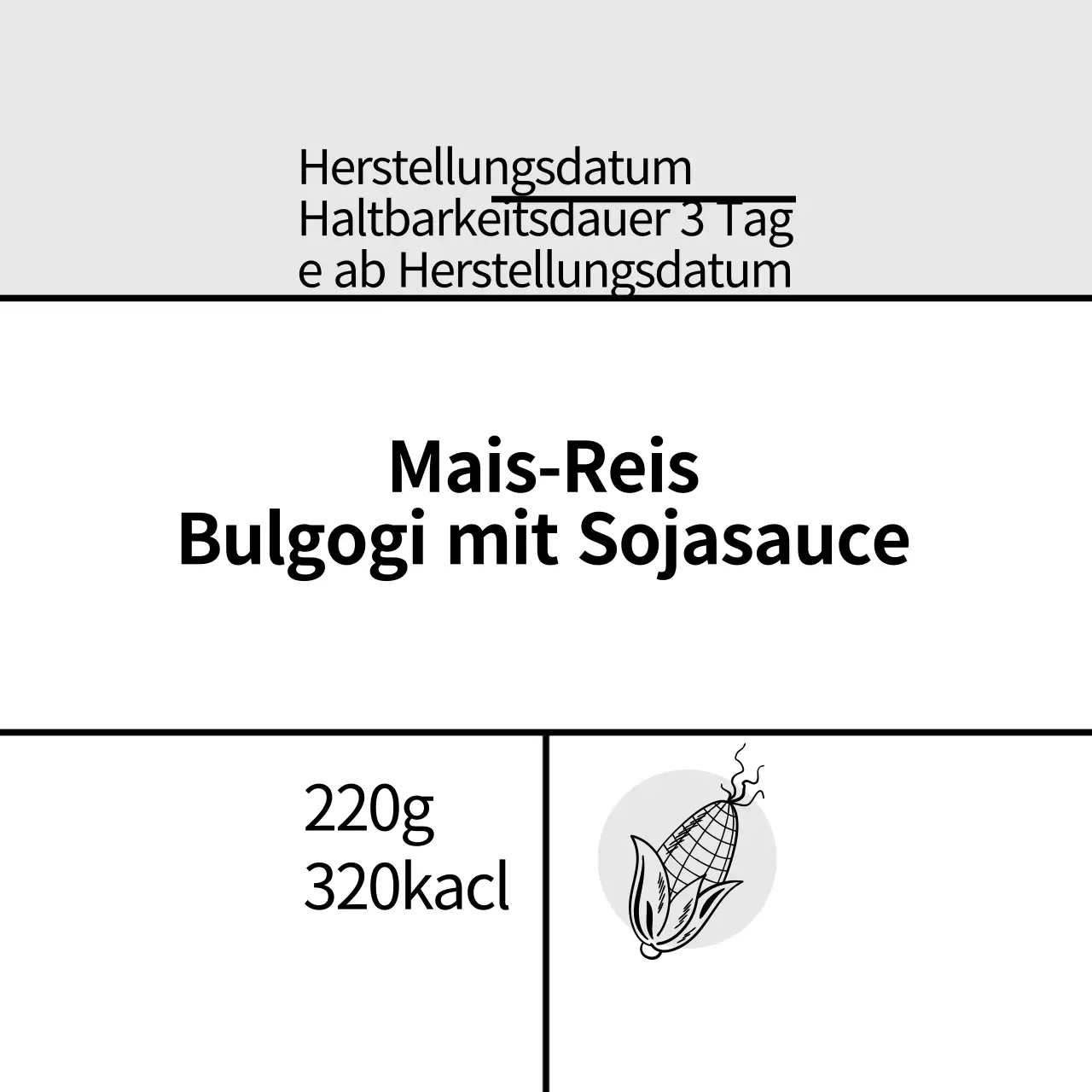 grau Illustration einfaches Essen Mais Reis Sojasauce Bulgogi Etikett