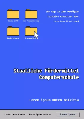 Entwicklungsprogramm Schulförderung mit blauem Retro-Computerbildschirmkonzept