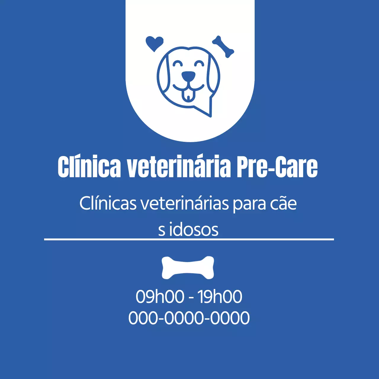 Etiqueta promocional de clínica veterinária com ilustração azul