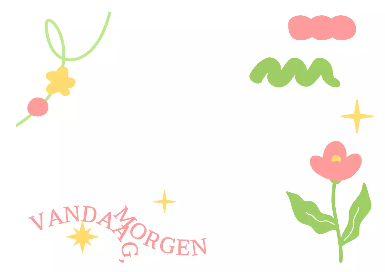 Promoot een café met eenvoudige vormen en bloemenillustraties in roze, groen en geel