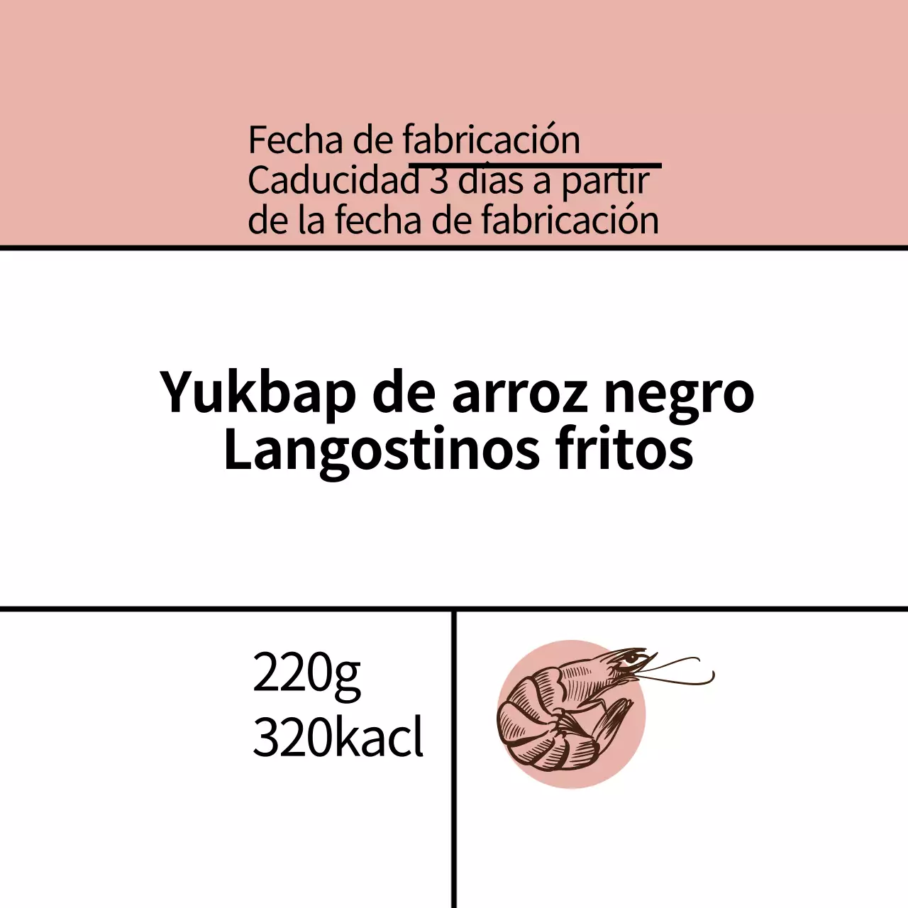 rosa ilustración comida sencilla arroz negro camarones fritos etiqueta