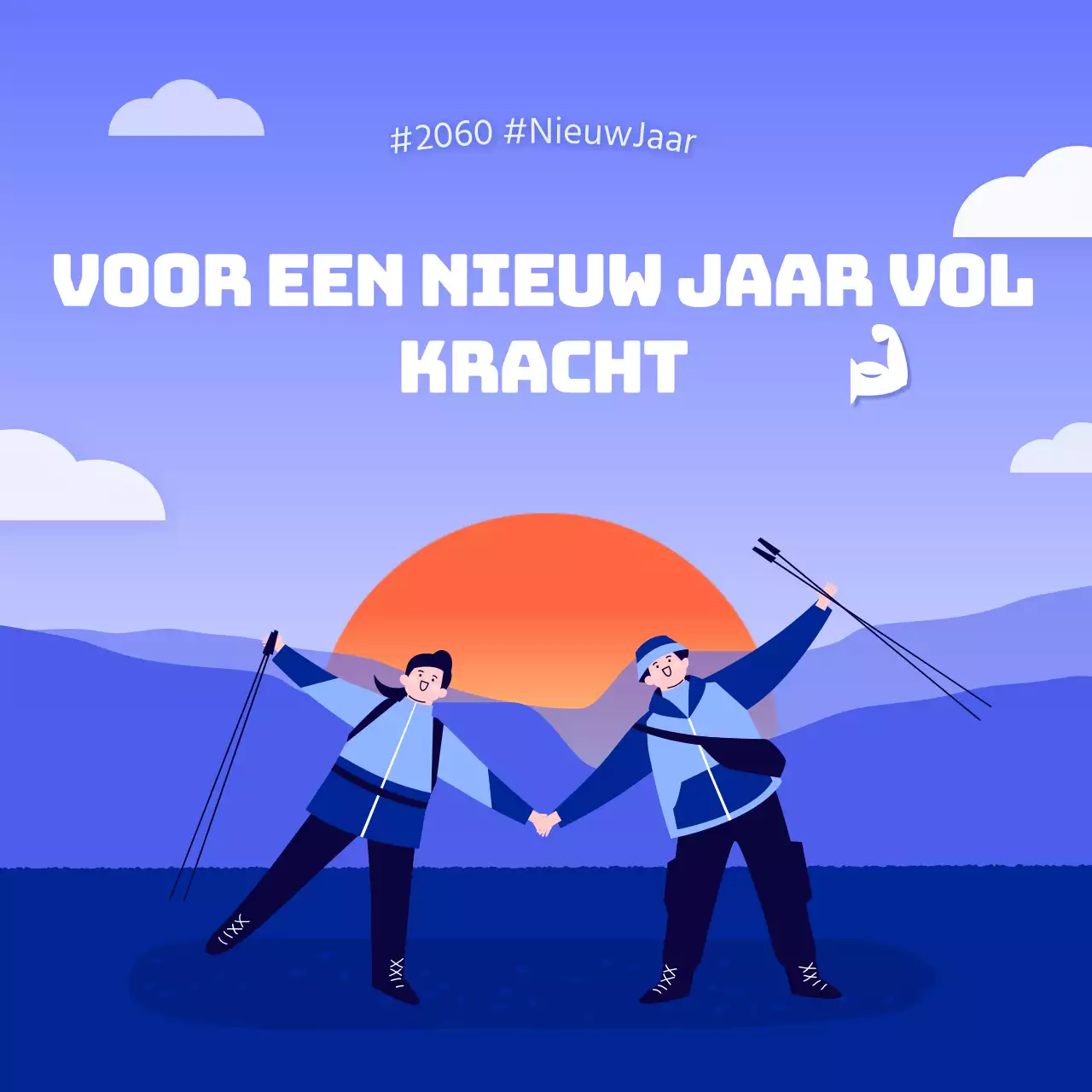 Gezond nieuwjaar in blauw en oranje