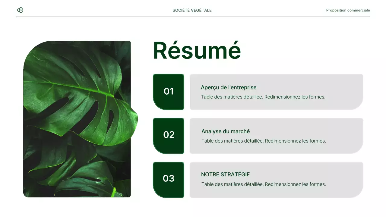 Proposition d'affaires en blanc et vert, concept de feuille naturelle