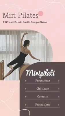 Nota di collegamento che promuove lo studio di Pilates con enfasi fotografica rosa-marrone
