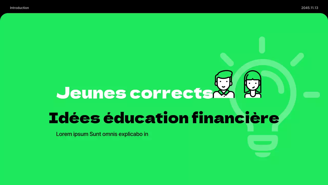 Présentation minimaliste de l'éducation économique des jeunes en vert lime et noir