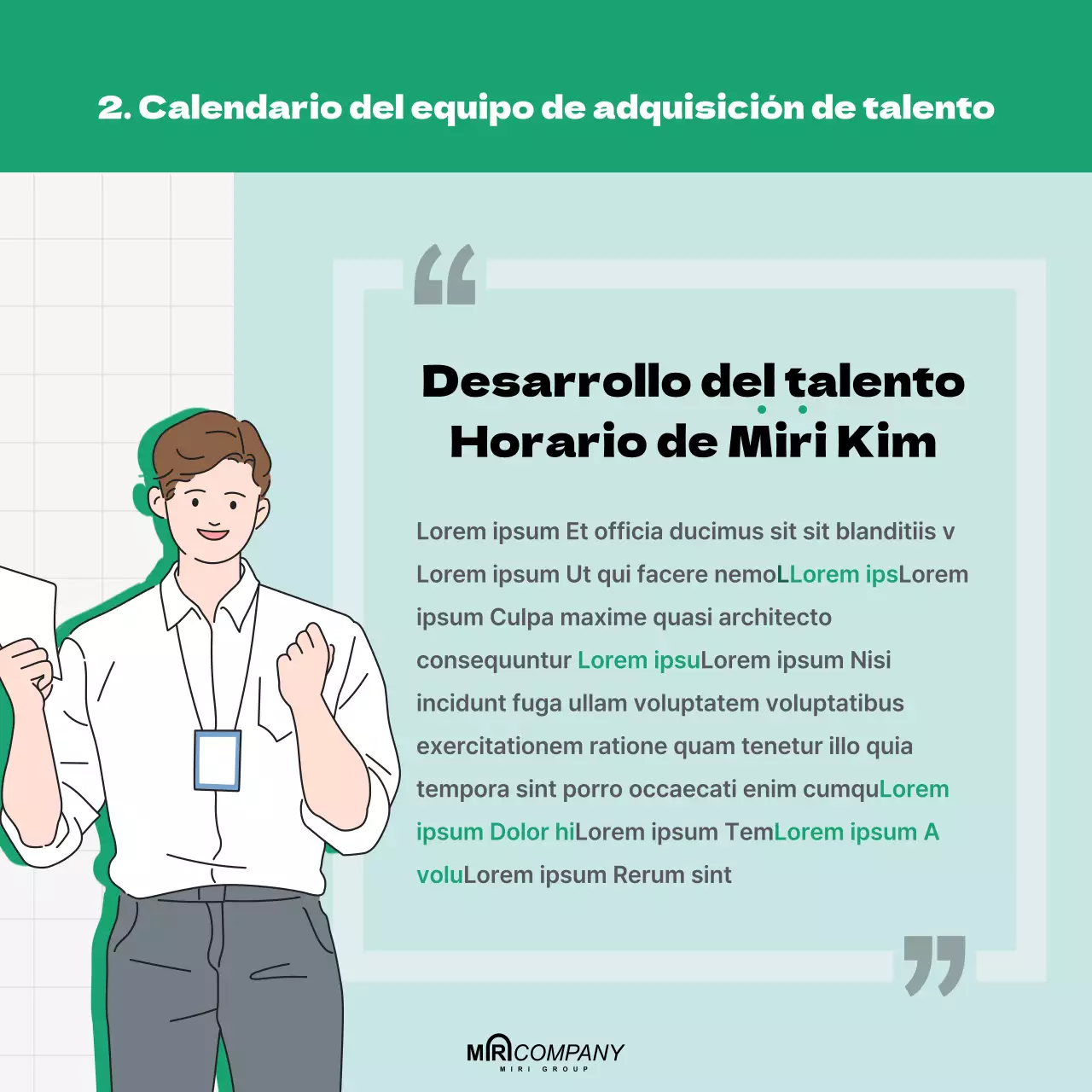 Descripción del puesto de Recursos Humanos en tonos limpios y verdes Responsabilidades clave Entrevista Competencias básicas