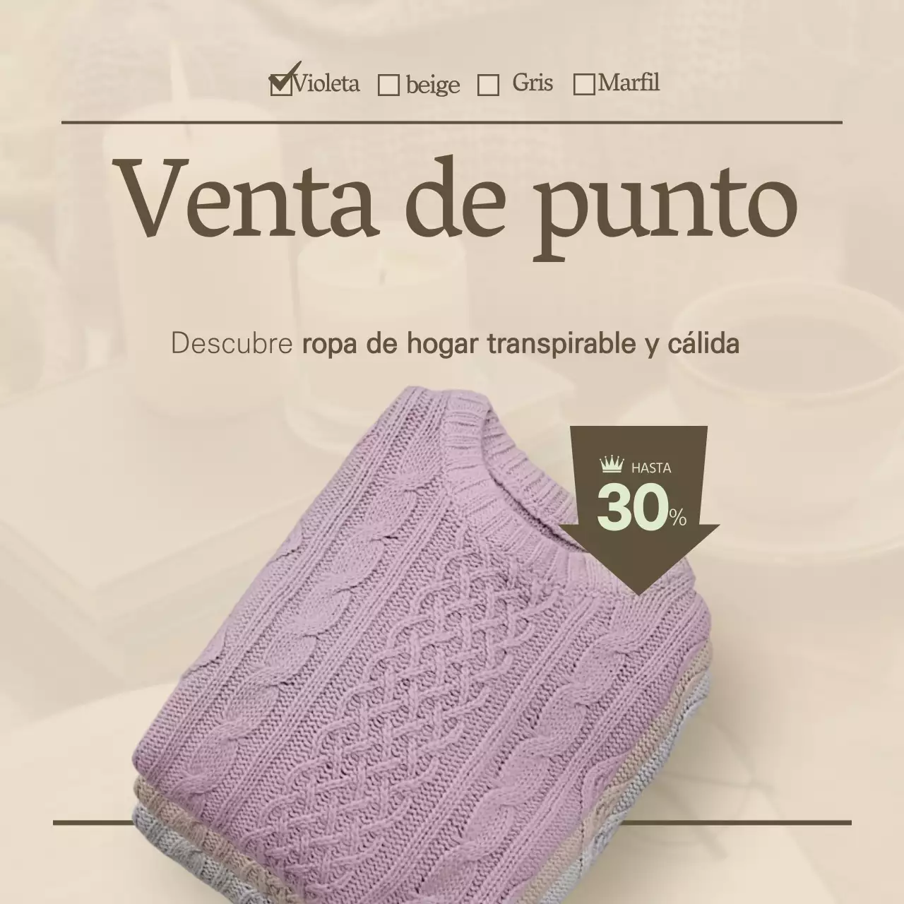 Diseño de eventos de punto de invierno beige con sensación de revista limpia