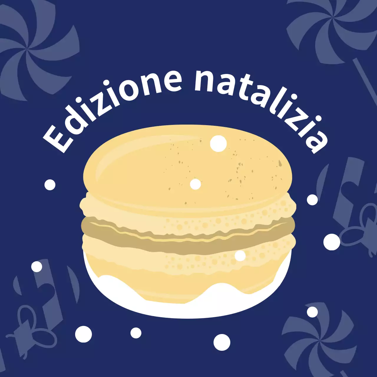 Giallo blu navy illustrazione carino Natale caffè dessert macaron etichetta