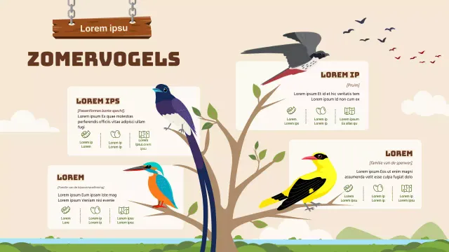 Markeer vogelillustraties in bruin Informatie over zomertrekvogels