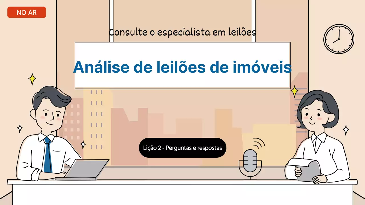 Miniatura do YouTube de um leilão de bens com o conceito de perguntas e respostas de uma cabina de rádio cor-de-rosa