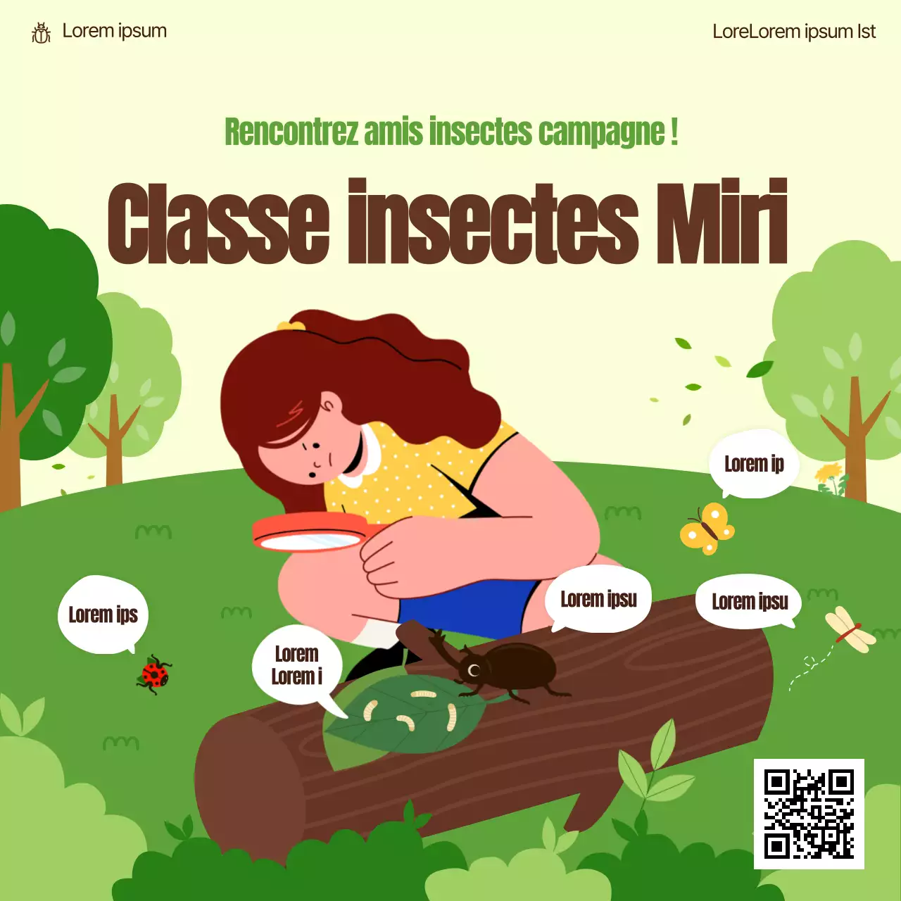 Classe d'insectes avec personnages des bois Illustrations d'insectes Carrés de médias sociaux