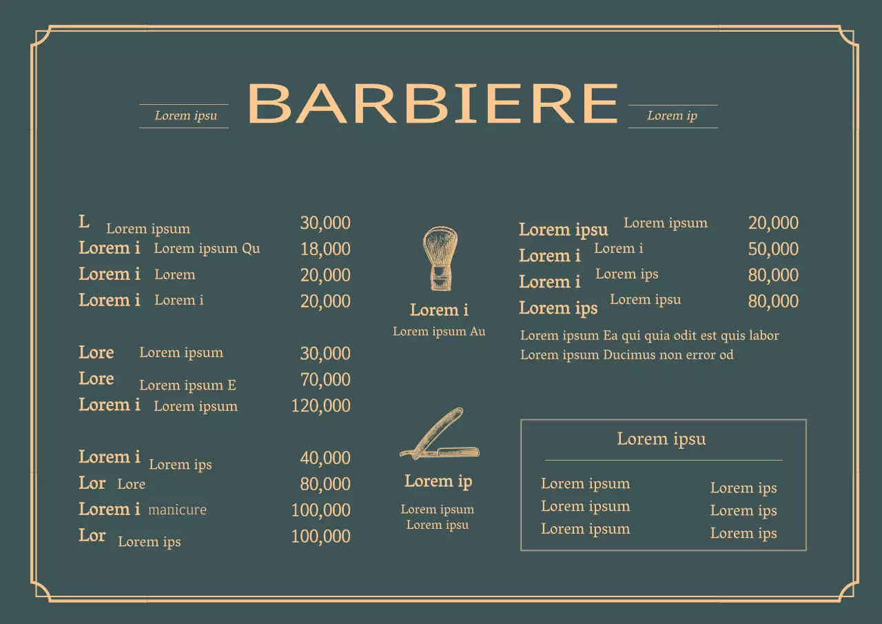 Verde giallo illustrazione vintage salone di bellezza menu