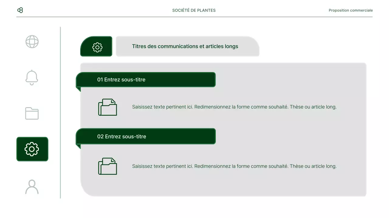 Proposition d'affaires en blanc et vert, concept de feuille naturelle