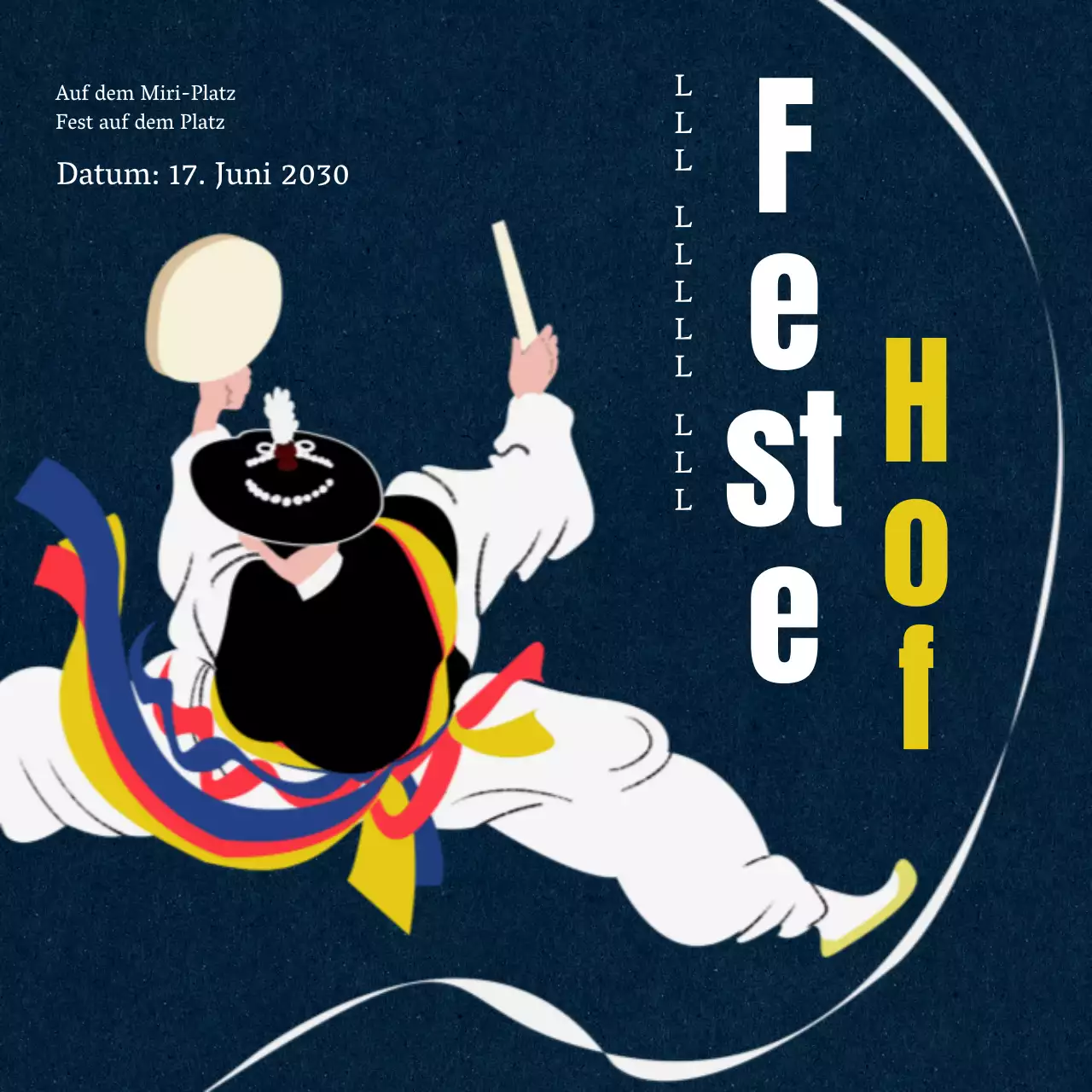 Marinefarbene und weiße Illustration des Festivalgeländes des Continuing Education Centre