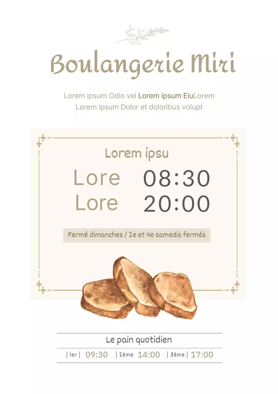 Une boulangerie joyeuse annonçant un changement d'horaires