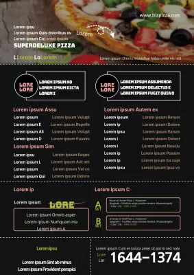 Pizzarestaurant menubord met zwarte foto's