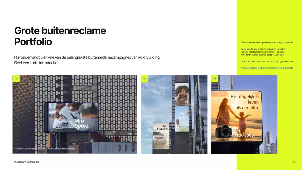 Lime en blauw gebouw billboard voorstel