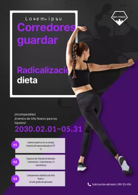 Póster de campamento de dieta en morado y gris oscuro