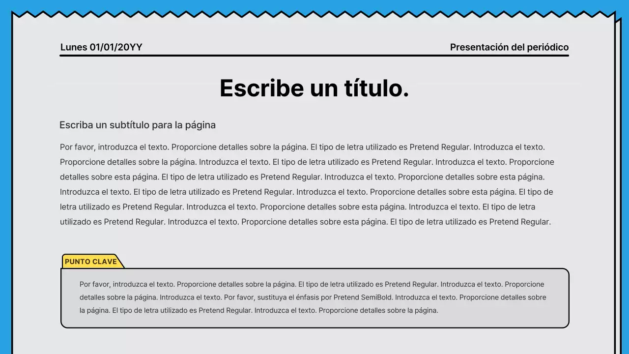 Líneas atrevidas y presentación llamativa en un concepto de periódico con acentos en amarillo y azul claro.