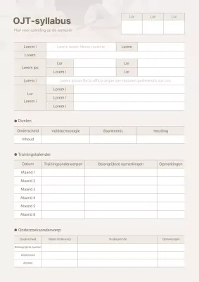 beige OJT opleidingsplan opleidingsplan nieuwe aanwerving begeleiding rapportage bedrijfsdocument sjabloon