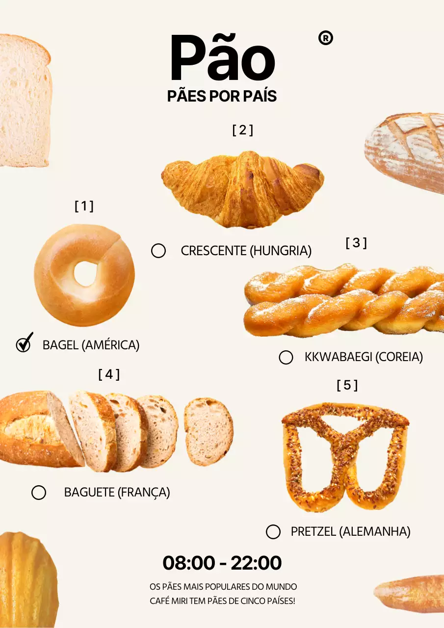 Apresentação do menu global de pão do Beige