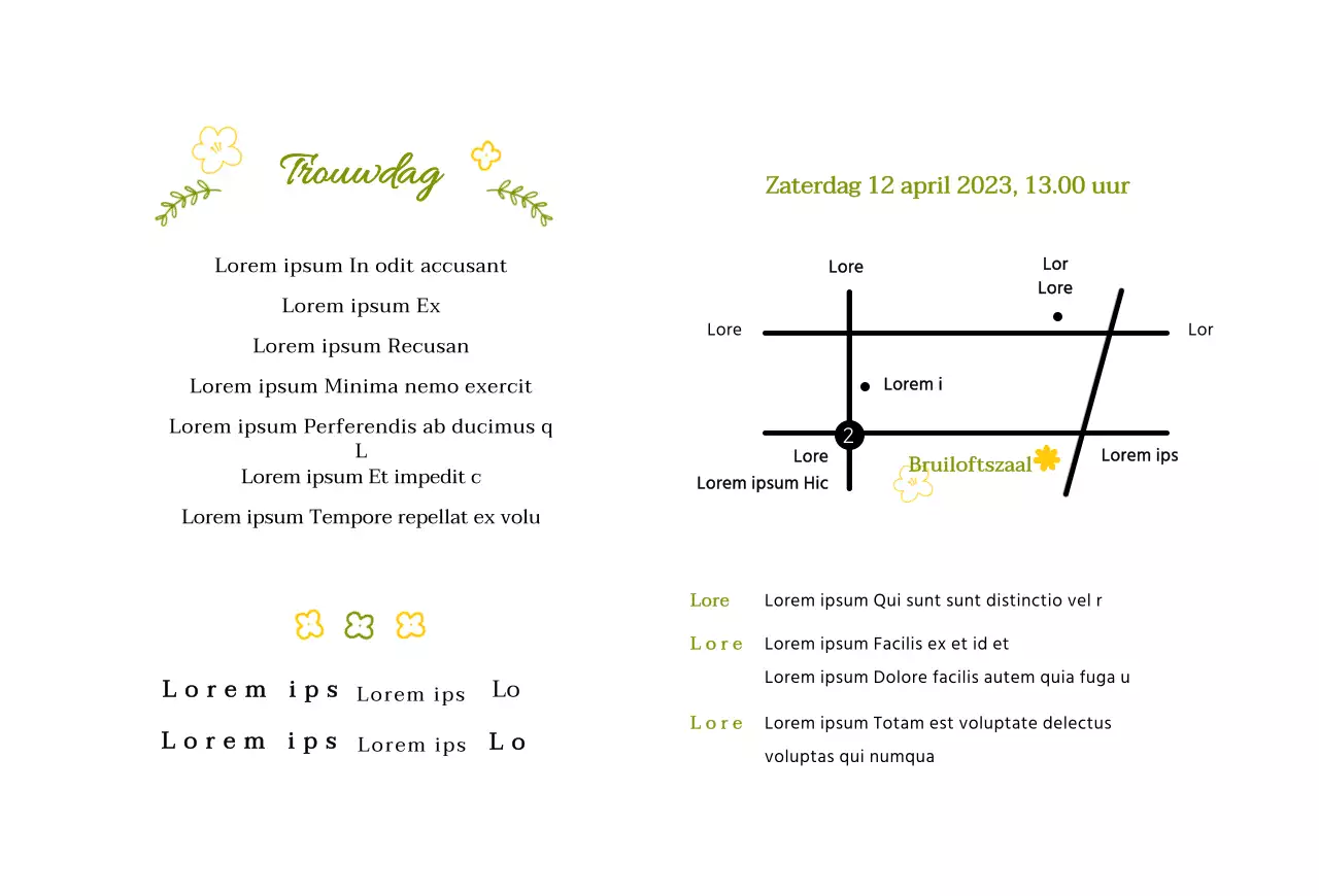 Lente illustratie concept huwelijksuitnodiging in chartreuse en geel
