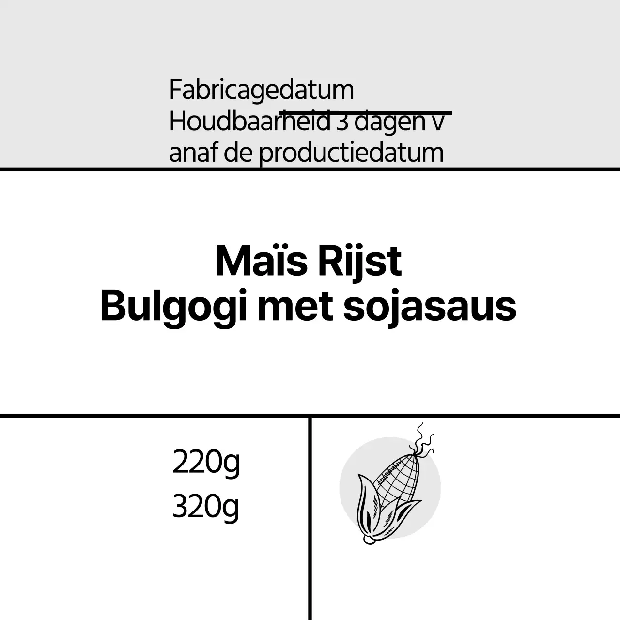 grijze illustratie eenvoudig voedsel maïs rijst sojasaus bulgogi label