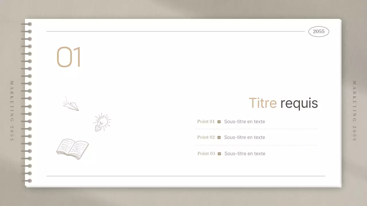 Compte rendu de réunion d'étude de marché dans un simple carnet de notes de couleur beige