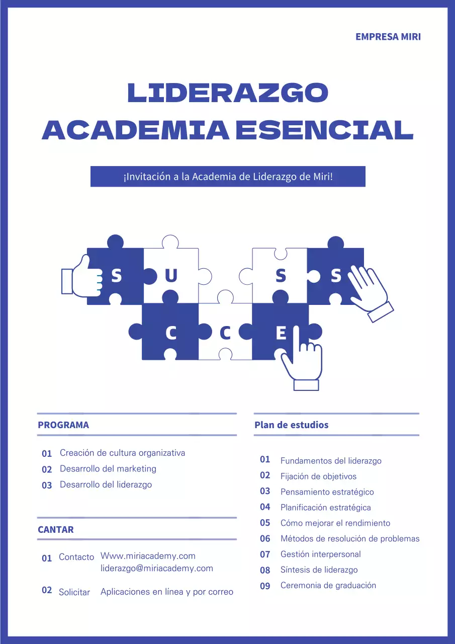 Plantilla de folleto de la Academia de Liderazgo en azul