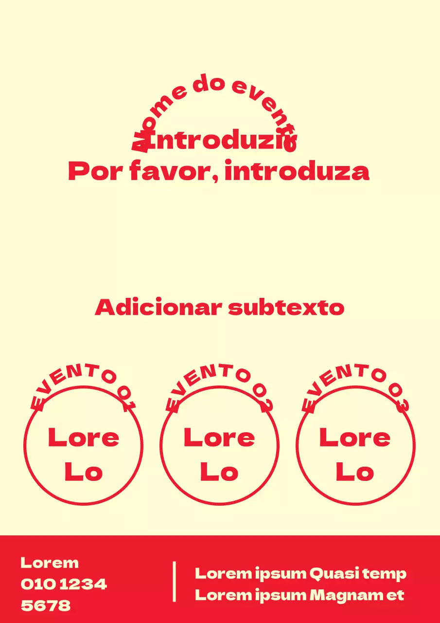 Um folheto de evento simples com formas e texto em amarelo e vermelho.