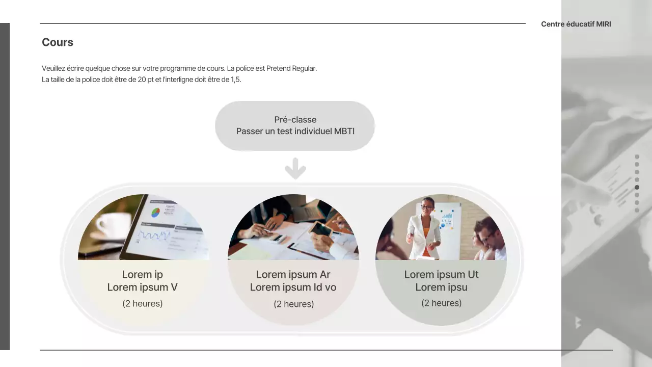 Proposition de cours sur le MBTI en beige clair et vert