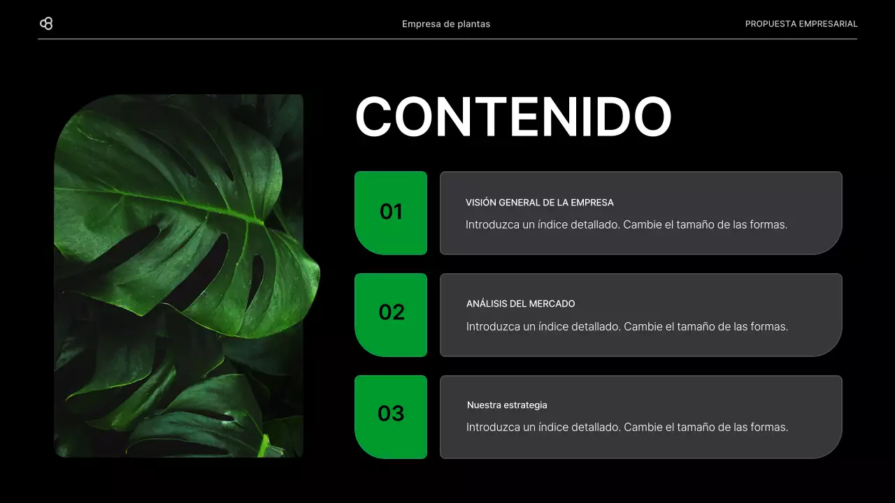 Propuesta de negocio de negocios en negro y verde concepto de hoja natural