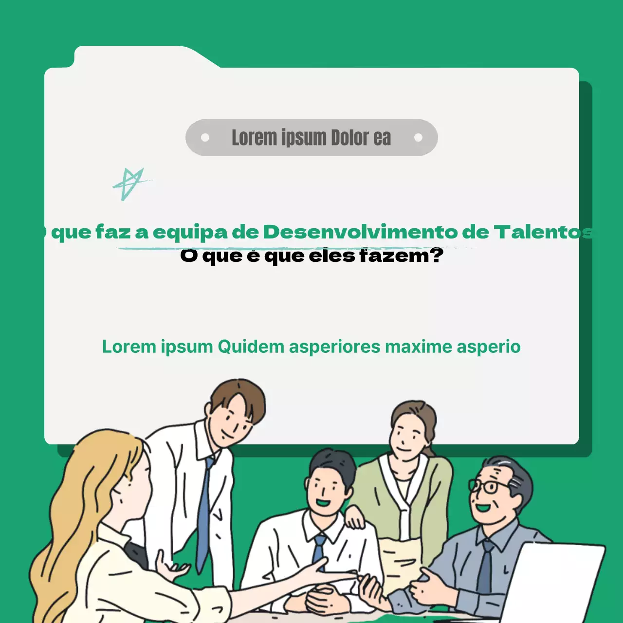 Descrição da função de Recursos Humanos em tons limpos e verdes Responsabilidades principais Entrevista Competências essenciais