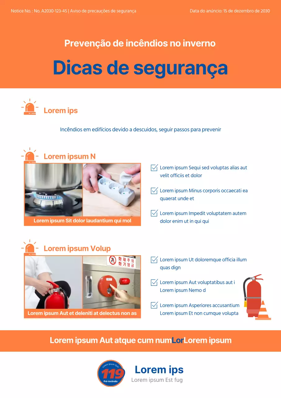 Ilustração simples em laranja e azul para o ajudar a seguir as dicas de segurança contra incêndios no inverno