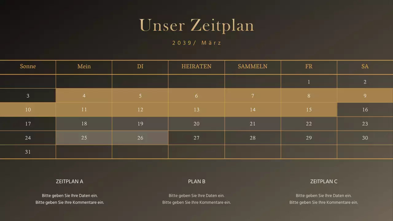 Einfaches konzeptionelles Gantt-Diagramm-Design in Gold