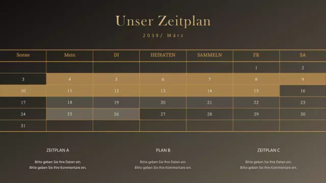 Einfaches konzeptionelles Gantt-Diagramm-Design in Gold