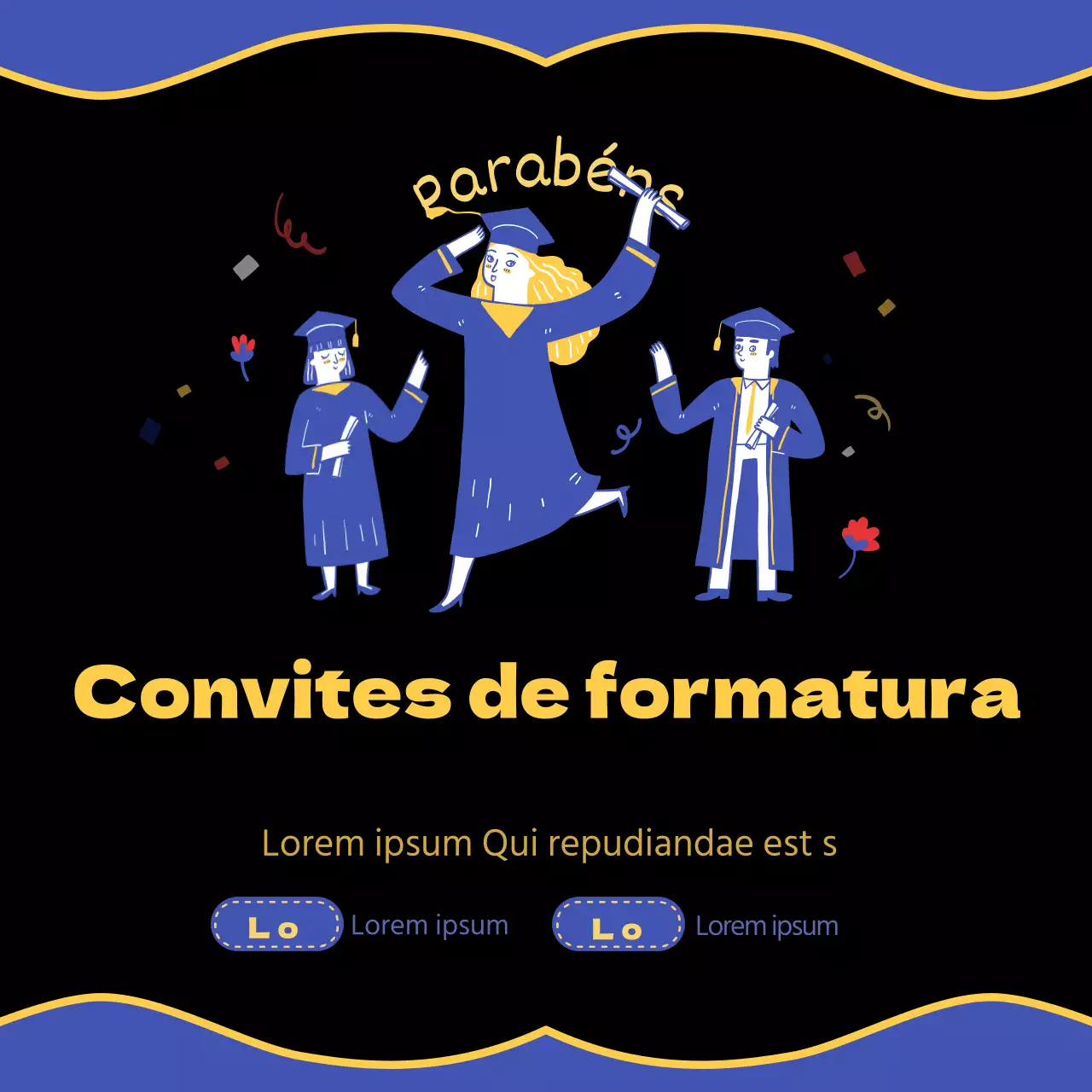 Tema de convite azul e amarelo