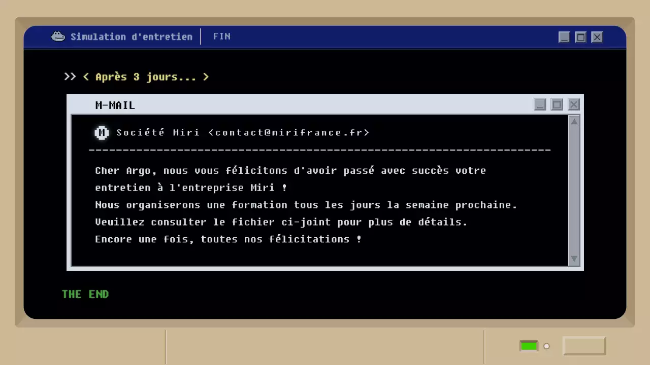 Simulation d'entretien d'embauche avec un concept de jeu de boue rétro noir