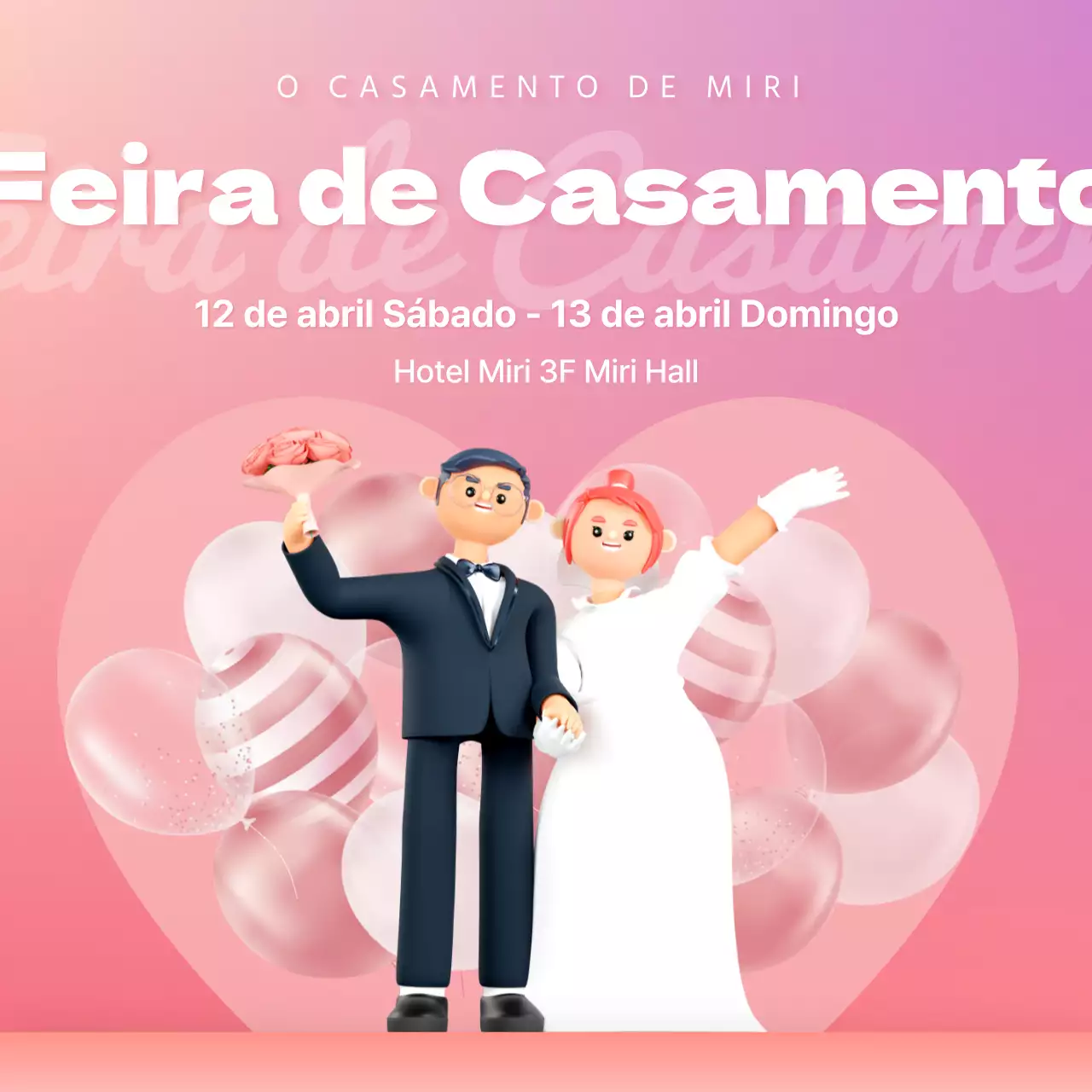 Anúncio de feira de casamento com tema cor-de-rosa